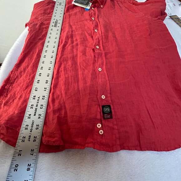 TP'S Mens Linen Red Long Sleeve Button-Down Shirt Medium Eco-Wash Natural Fit - Picture 7 of 7